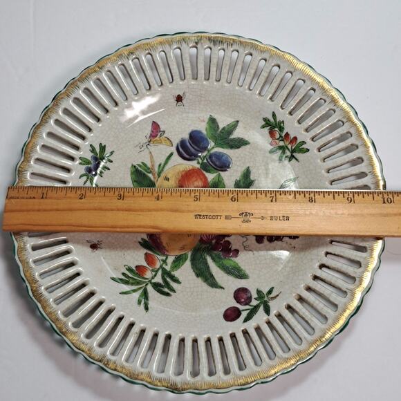 Vtg United Wilson 1897 Hand Painted Decorative 10 Inch Plate Pierced Rim Fruit - Picture 10 of 10